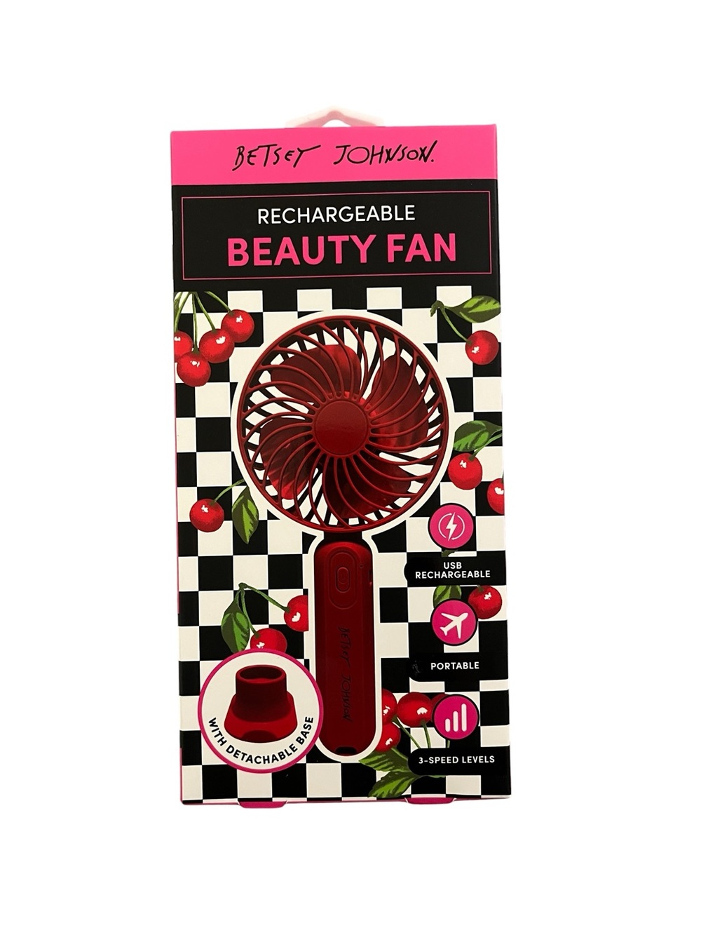 Betsey Johnson Red Rechargeable Beauty Fan - New in box